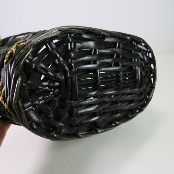 Black Wicker Oval Basket no handle no gloss gold rope x accent 10.5x6.5" wide - Picture 8 of 10